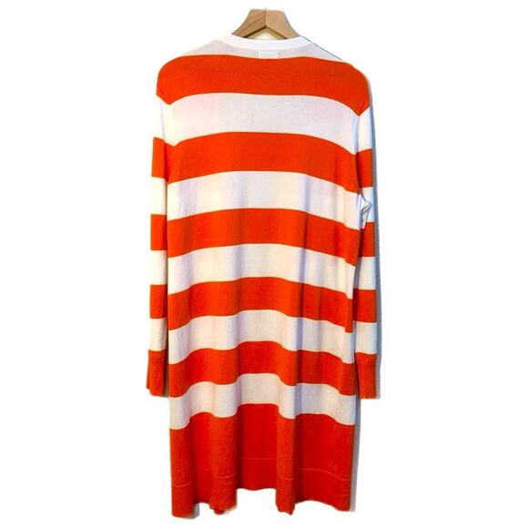 Cardudony Cardigan Women Large White Orange Striped Open Front Long Line. - Picture 2 of 13